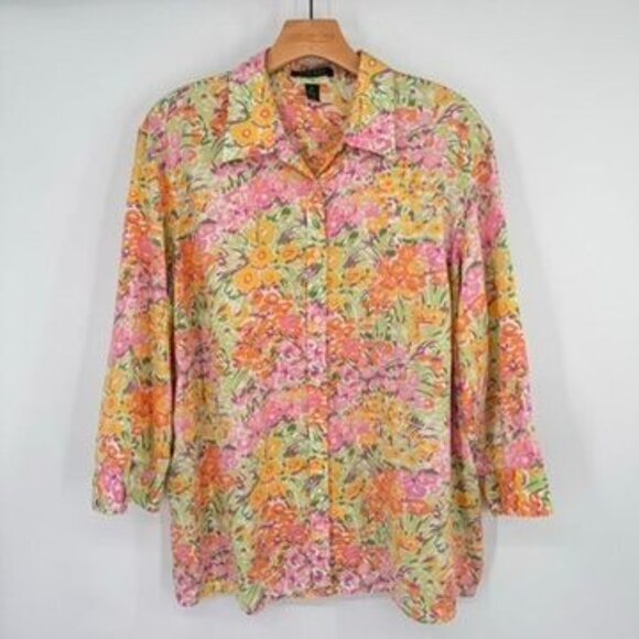 Lauren Ralph Lauren Womens Floral Button-Up Shirt size 2X plus Cotton - Picture 4 of 9